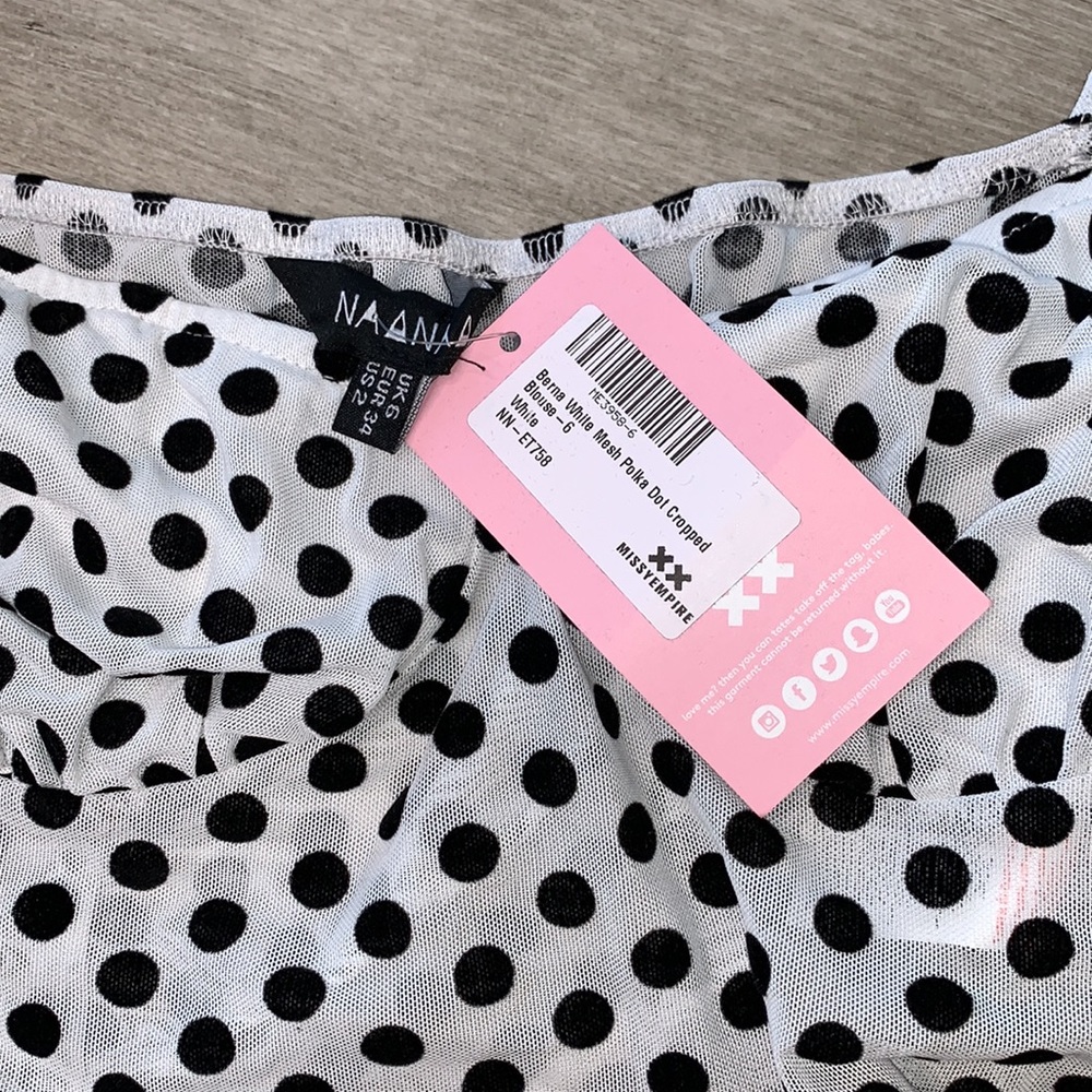 MISSY EMPIRE WHITE MESH POLKA DOT CROP BLOUSE NWT - Picture 7 of 8